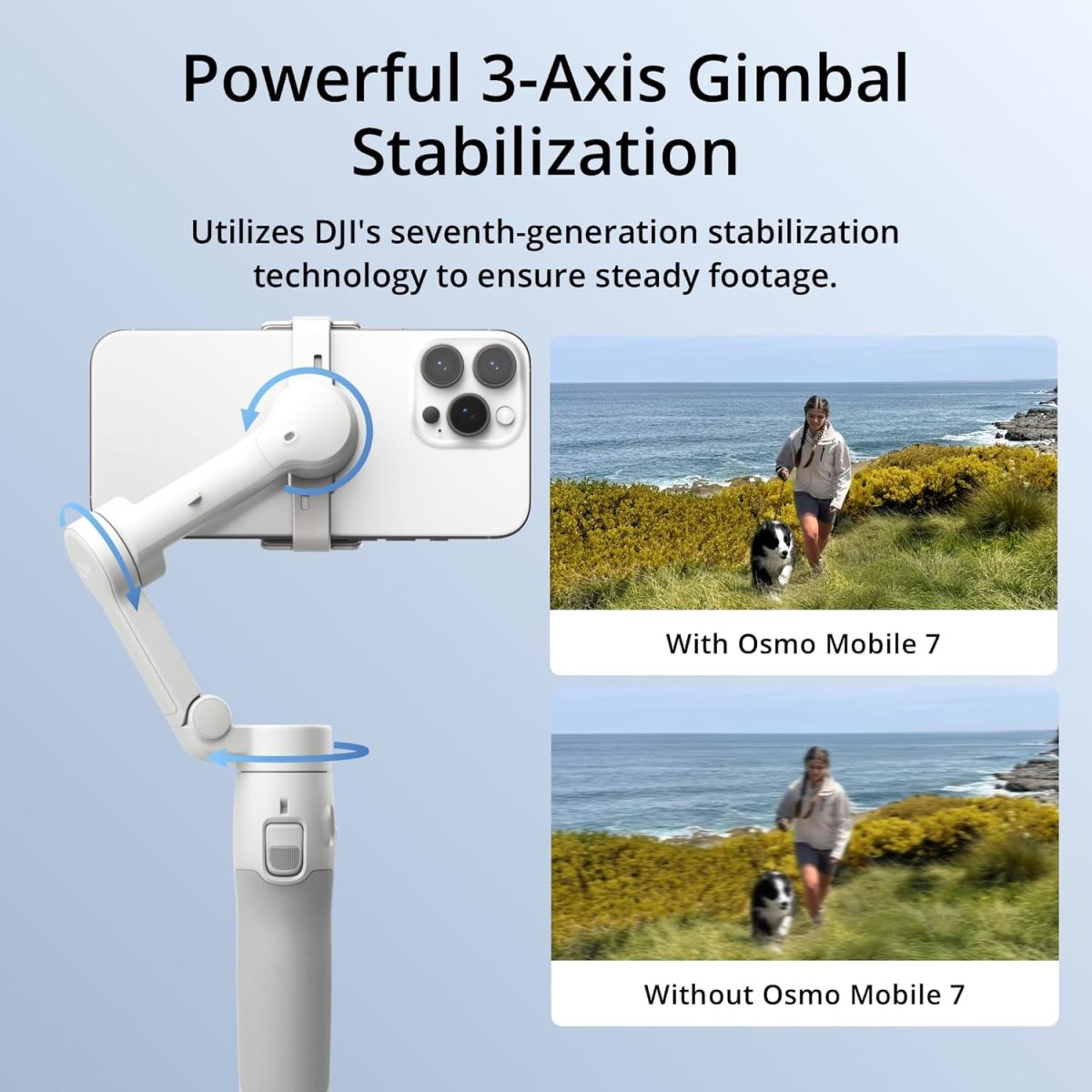 DJI Osmo Mobile 7 Gimbal Stabilizer for iPhone, Android, Built-in Tripod, Ultra-Light, 3-Axis Phone Gimbal,Activetrack 7.0,One-Tap Edit,Phone Charging Vlogging Stabilizer YouTube Video, White - Image 2