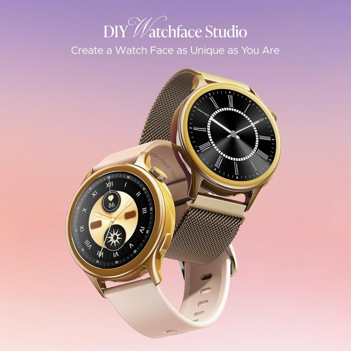 boAt Enigma Daze Women's Luxury Smart Watch w/ 1.3”(3.3cm) Luminous Display, Emergency SOS Live Location Sharing, Functional Crown, Watch Face Studio, QR Tray, BT Calling, HR & SpO2 (Metallic Gold) - Image 8