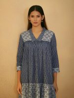 Arangya Ethnic Indigo Blue Pure Cotton Tiered Kurta Set with Comfortable Pure Cotton Straight Pants l Regular Wear l Outdoor Wear - Image 5