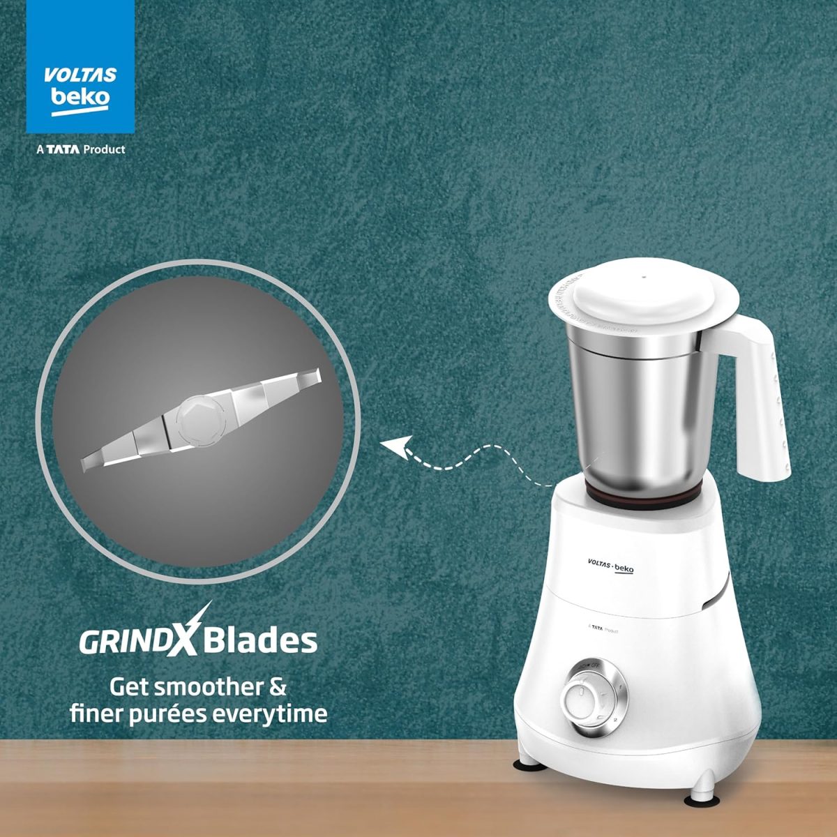Voltas Beko, A Tata Product Powerfull 500 W Mixer Grinder with GrindX Technology (G5003HP-WH | 3 Jars | White) - Image 7