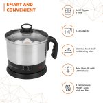 amazon basics Electric Multipurpose Kettle | for boiling Water, Eggs | Making Tea, Coffee| Stainless Steel Body with Automatic Shut-off | 18.3L x 15.7W x 19.1H cm | 1.2 L | 220 Volts | Silver, Black - Image 3