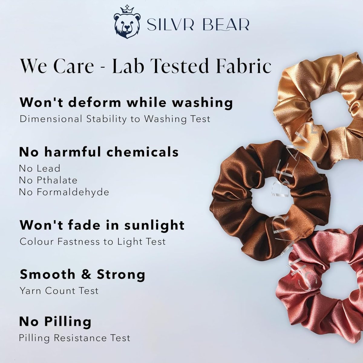 Silvr Bear Luxury Satin Scrunchies Set for Women, Girls | Anti-Hair-Breakage Hair Ties - Image 6