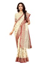 Expert E-commerce Services Womens New Latest Collection Kanjivaram Banarasi Cotton Linen Soft Silk Saree With Contrast Blouse