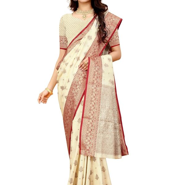 Expert E-commerce Services Womens New Latest Collection Kanjivaram Banarasi Cotton Linen Soft Silk Saree With Contrast Blouse