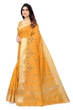 SERONA FABRICS Women's Assam Cotton Silk With Golden Border Thread Embroidered Work Saree With Blouse Piece - Image 2