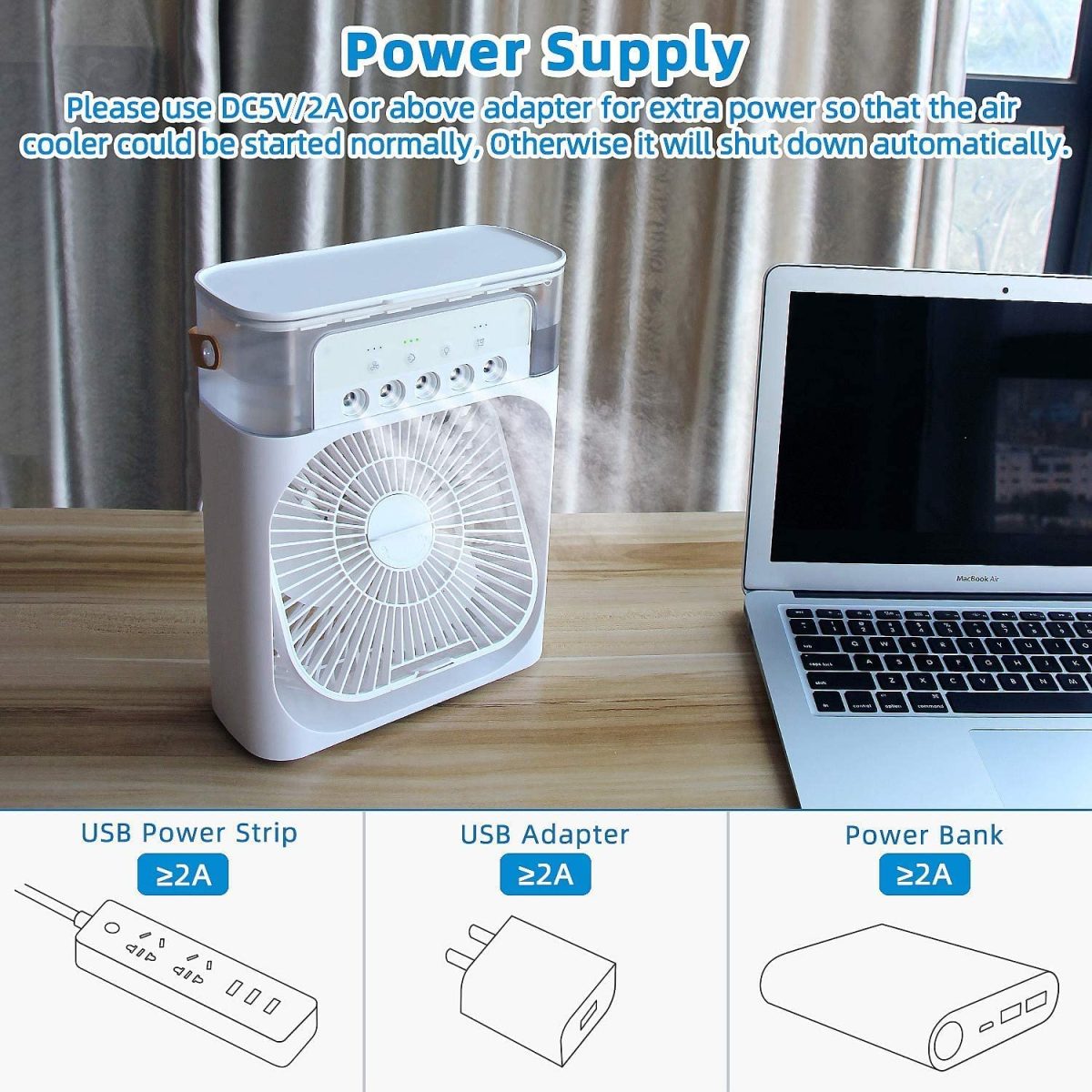Harnil Portable Air Conditioner Fan Personal Cooler Desk Fan for Shop, Office, Kitchen, USB Powered Mini AC, Portable Humidifier Air Cooler Fan, Mini Cooler For Home With 3 Speed Mode, 1 pc - Image 5