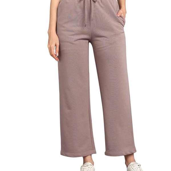 Alan Jones Clothing Women's Relaxed Fit Mid Rise Solid Wide Legs Track Pant