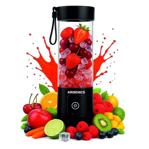 Portable 6-Blade Juicer Blender with built-in Jar,Juice Mixer Bottle,Fruit Juice Machine,USB Rechargeable Personal Size Juicer Grinder for Juices,appliance for Protein&Milk Shakes (Black, 380ML)