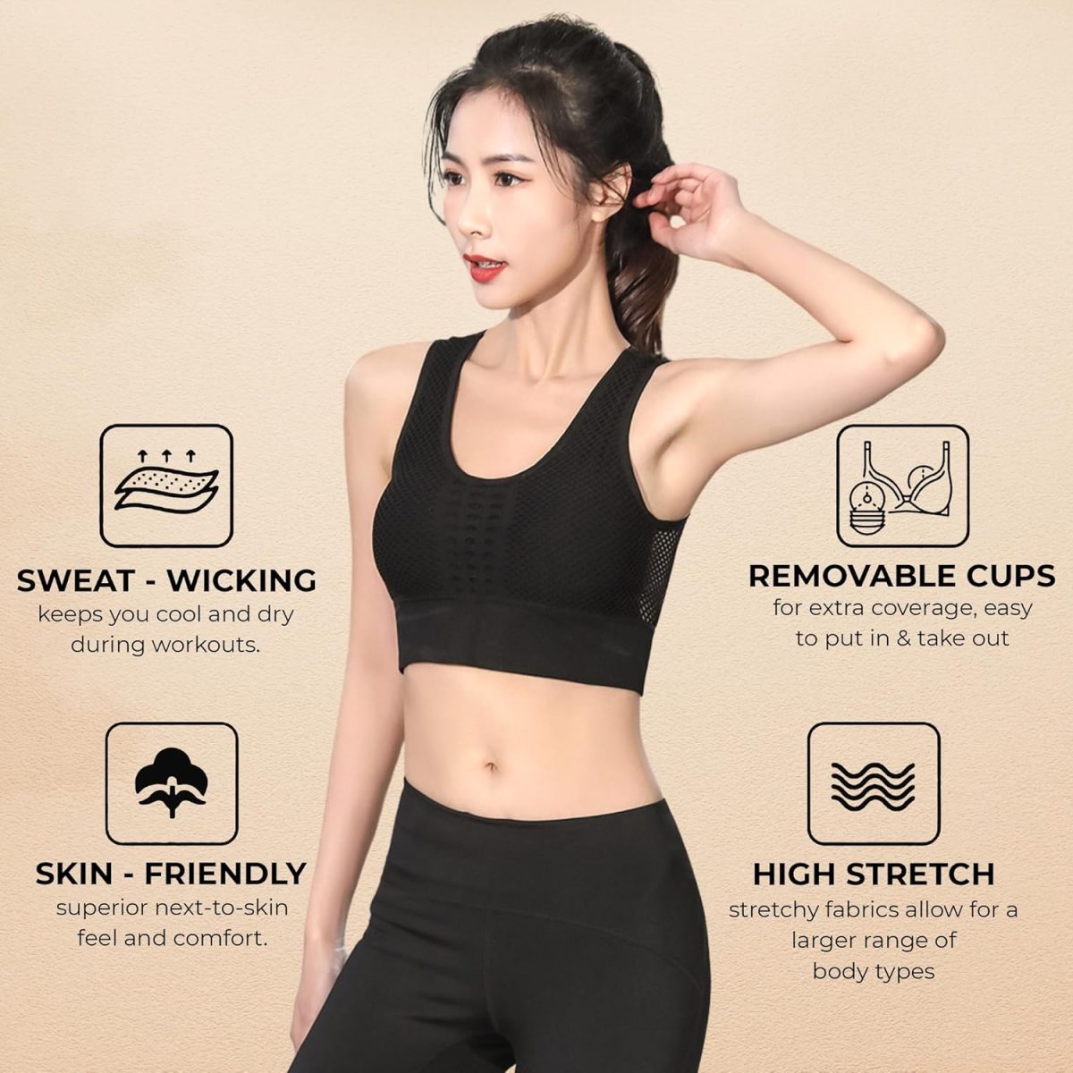 PLUMBURY Women's Padded Crop Top Sports Bra with Mesh Racerback for Gym/Yoga/Workout, Size M to 2XL - Image 3