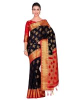 Mimosa Women's Kanjivaram Silk Saree With Blouse Piece (4309-312-Rd-Blk-Rd_Black)