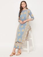 Tissu Women's Cotton Grey & Yellow Printed Kurta with Palazzo - Image 5