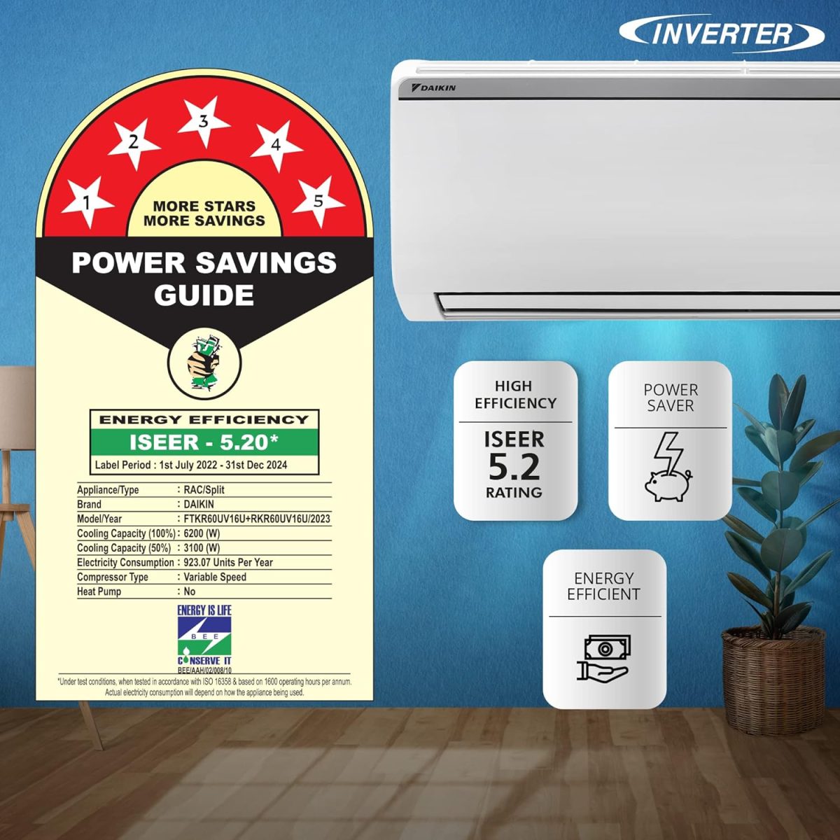 Daikin 1.8 Ton 5 Star Inverter Split AC (Copper, PM 1.0 Filter, 2022 Model Model, JTKJ60U, White) - Image 3