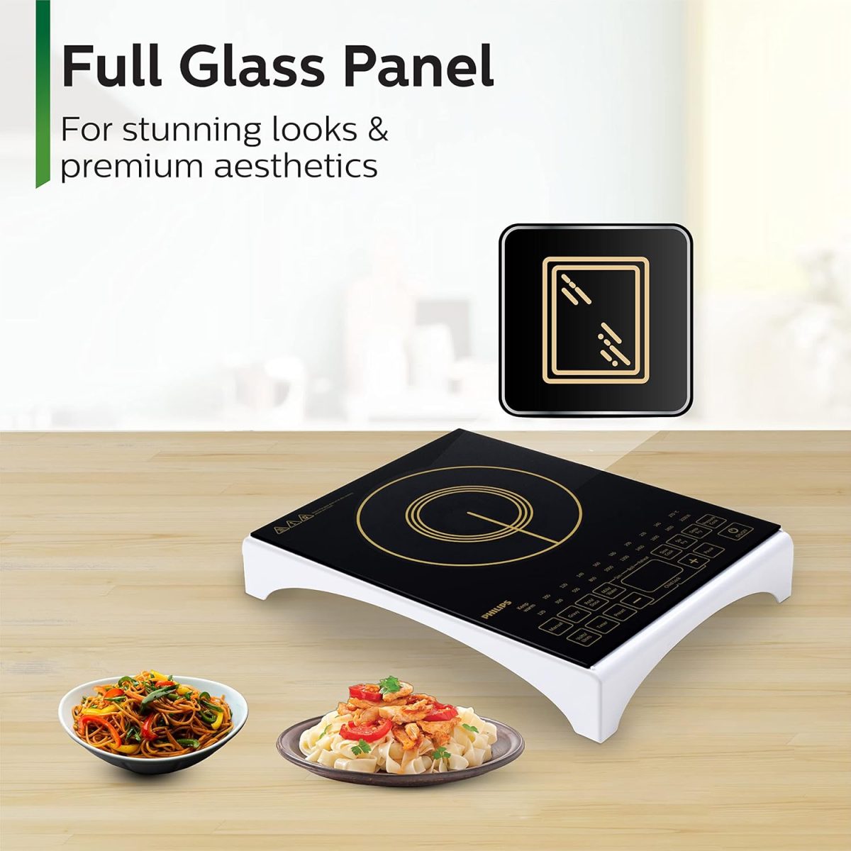 Philips Viva Collection Hd4938/01 2100-Watt Glass Induction Cooktop With Sensor Touch & Full Crystal Glass (Black) - Image 3