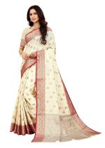 Expert E-commerce Services Womens New Latest Collection Kanjivaram Banarasi Cotton Linen Soft Silk Saree With Contrast Blouse - Image 3