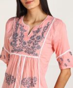 Vahson Lucknow Chikan Hand Embroidered Regular Fit Cotton Kurti Kurta for Women - Image 5
