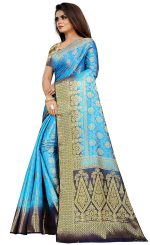 C J Enterprise Women's Banarasi Saree Pure Kanjivaram Silk Saree Soft Design Wear Pattu Sarees Latest Party Cotton With Blouse Piece Kanchipuram for Wedding traditional new 2024 (kismat-2 Sky Blue) - Image 3