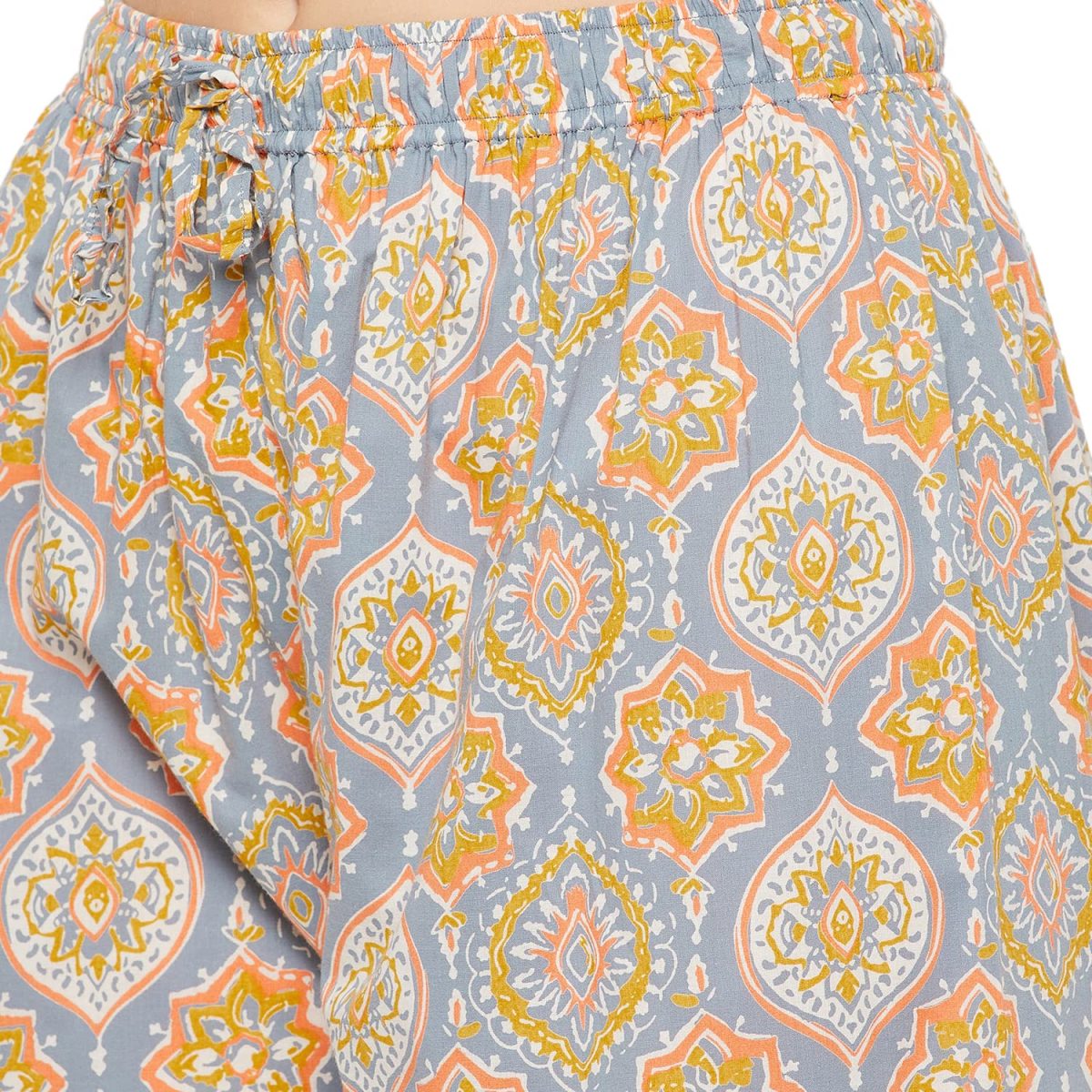 Tissu Women's Cotton Grey & Yellow Printed Kurta with Palazzo - Image 7