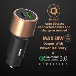 Duracell 38W Fast Car Charger Adapter with Dual Output. Quick Charge, Type C PD 20W & Qualcomm Certified 3.0 Compatible for iPhone, All Smartphones, Tablets & More (Copper & Black) - Image 3