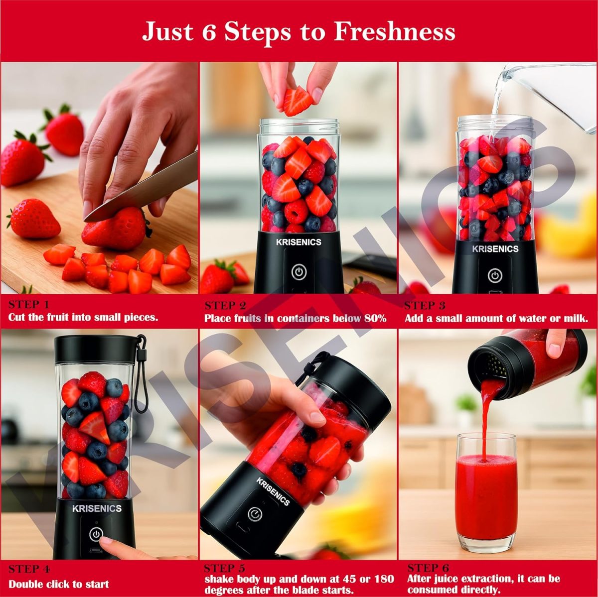 Portable 6-Blade Juicer Blender with built-in Jar,Juice Mixer Bottle,Fruit Juice Machine,USB Rechargeable Personal Size Juicer Grinder for Juices,appliance for Protein&Milk Shakes (Black, 380ML) - Image 3