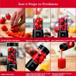 Portable 6-Blade Juicer Blender with built-in Jar,Juice Mixer Bottle,Fruit Juice Machine,USB Rechargeable Personal Size Juicer Grinder for Juices,appliance for Protein&Milk Shakes (Black, 380ML) - Image 3
