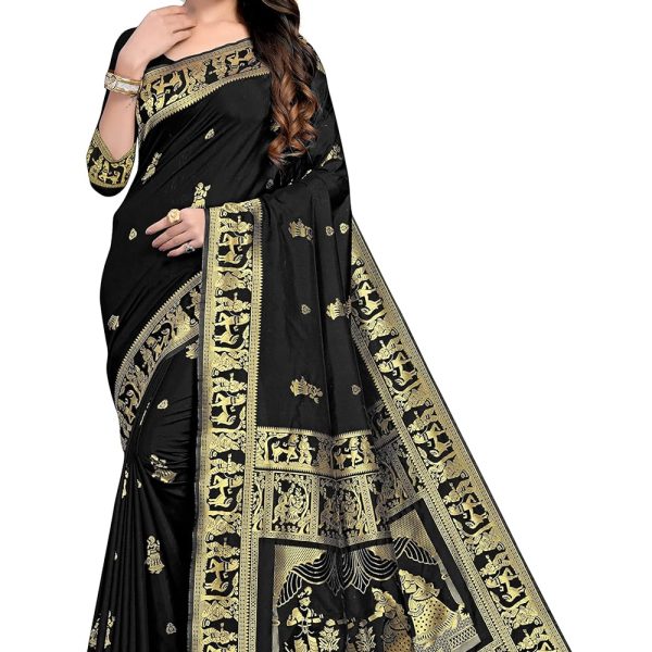 RATNAVALI Women's Bengal Baluchari Banarasi Silk Saree With blouse piece