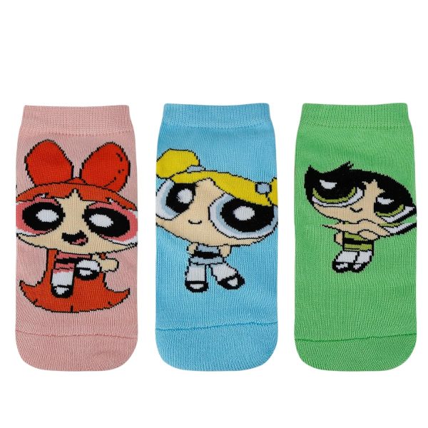 SocksXpress Powerpuff Girls Women's Cushioned Lowcut Ankle Socks- Pack of 3, Multicolor (Free Size)