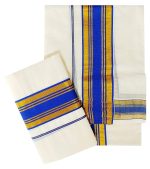 YETTALAN® Women's Kerala Traditional Cotton Set Mundu Cream Color with Fancy Border