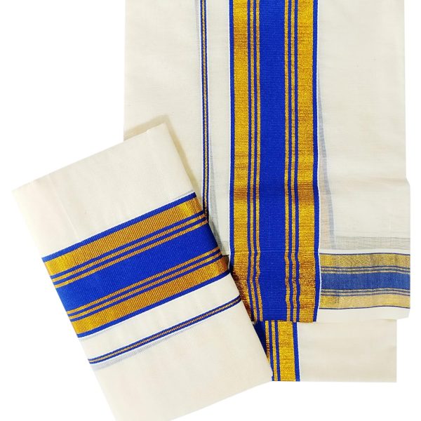 YETTALAN® Women's Kerala Traditional Cotton Set Mundu Cream Color with Fancy Border