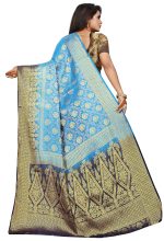 C J Enterprise Women's Banarasi Saree Pure Kanjivaram Silk Saree Soft Design Wear Pattu Sarees Latest Party Cotton With Blouse Piece Kanchipuram for Wedding traditional new 2024 (kismat-2 Sky Blue) - Image 2