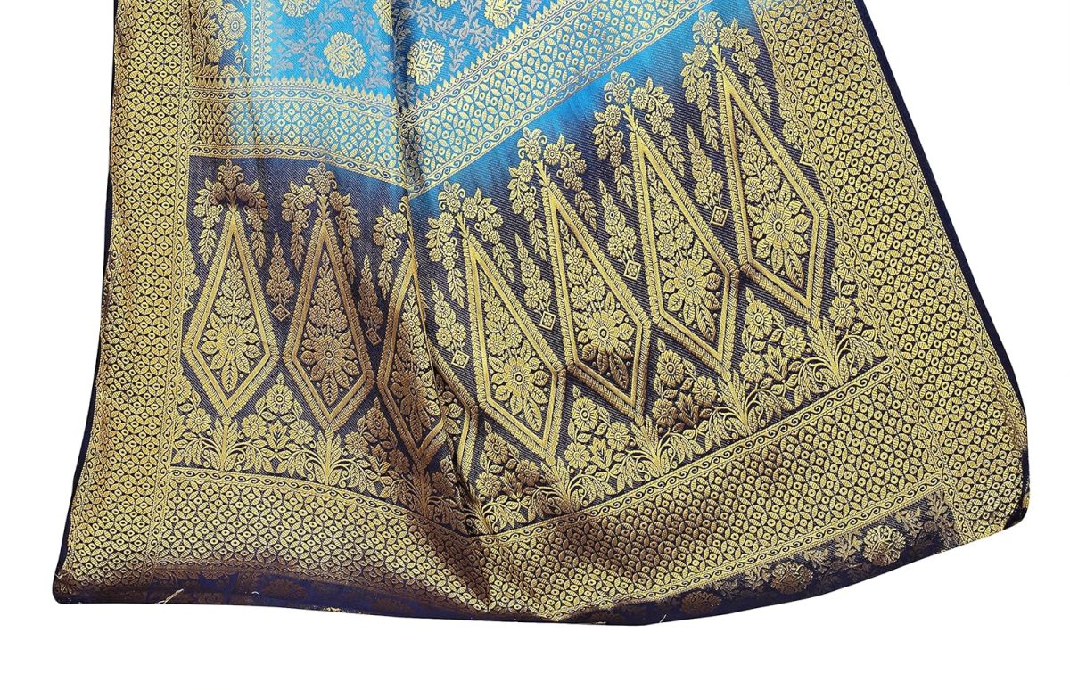 C J Enterprise Women's Banarasi Saree Pure Kanjivaram Silk Saree Soft Design Wear Pattu Sarees Latest Party Cotton With Blouse Piece Kanchipuram for Wedding traditional new 2024 (kismat-2 Sky Blue) - Image 6